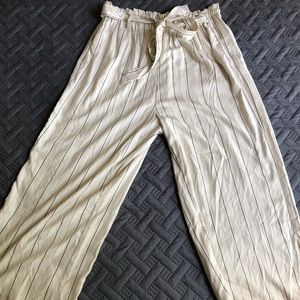 Love Tree Striped Cream Wide-Leg Trousers